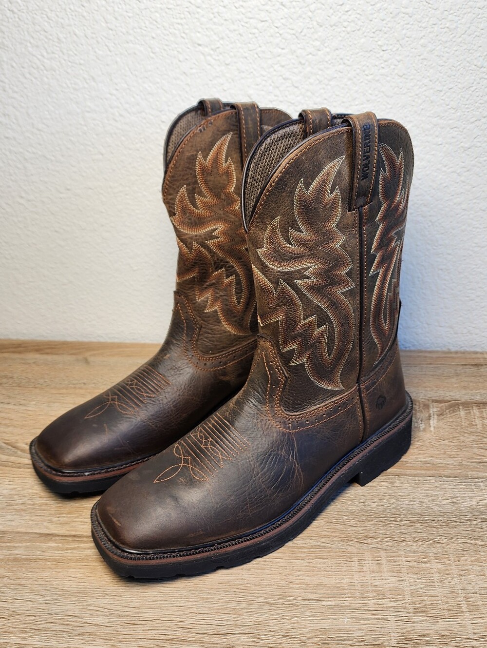 NWT WOLVERINE Men's Rancher Square Toe Western Work Brown Leather Boot 10.5